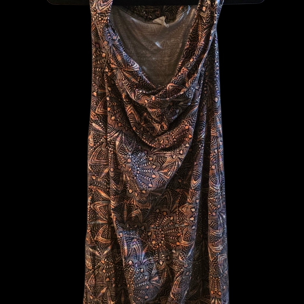 Sleeveless Cowl Neck Printed Maxi Dress - Black & Peach Pattern